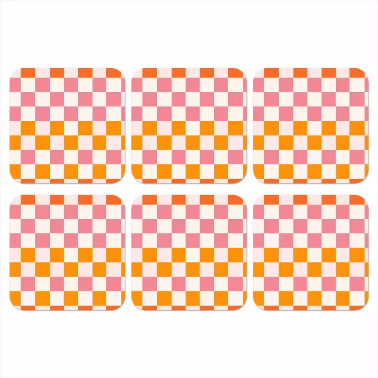 Vierkant - Patroon - Oranje onderzetter kurk middel 366 -3d