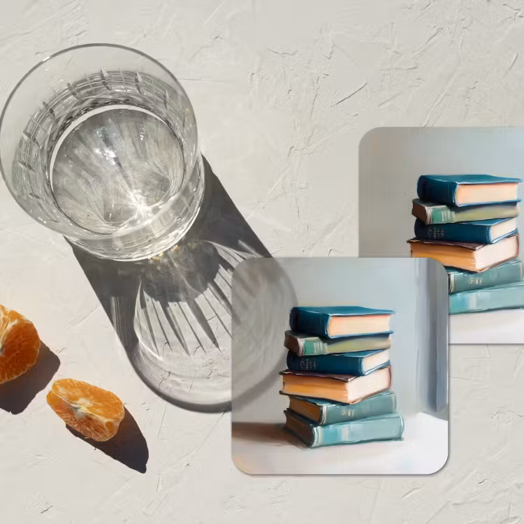 Stapel - Boeken - Groen - Daglicht onderzetter kurk middel -sfeer4