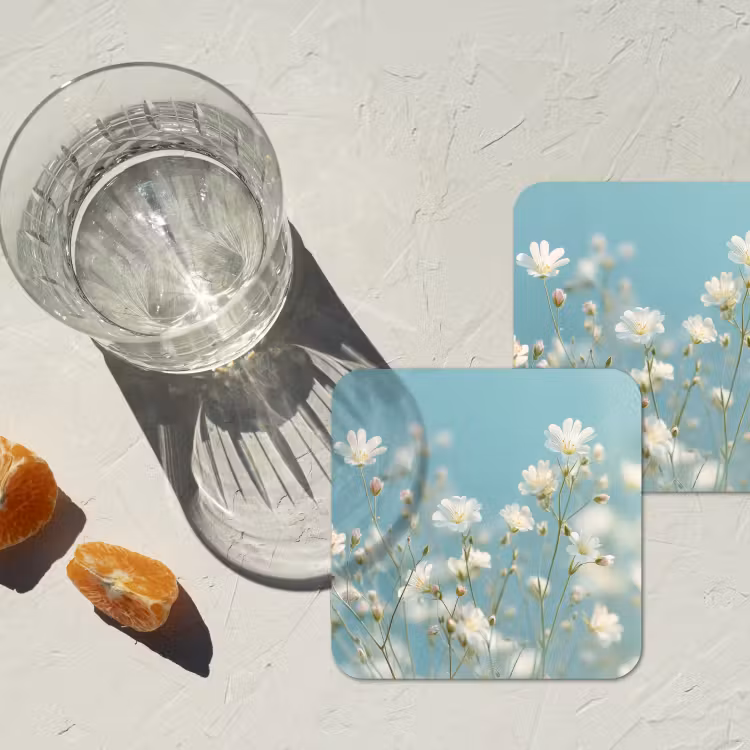 Stengels - Bloemen - Lucht - Wit onderzetter kurk middel -sfeer4