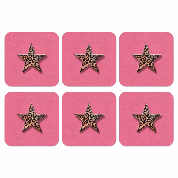 Ster - Luipaard - Print - Roze onderzetter kurk middel -3d