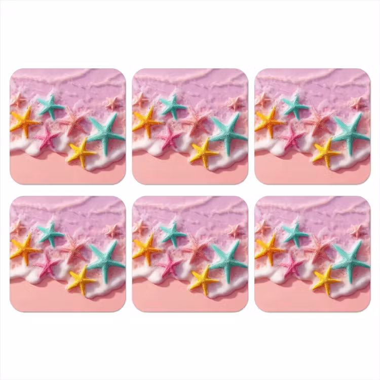 Zeesterren - Strand - Golven onderzetter kurk middel -3d