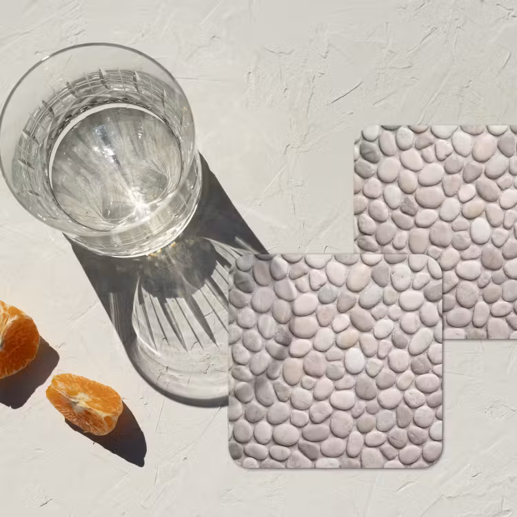 Steen - Kiezel - Natuur - Minimalistisch - Beige onderzetter kurk middel -sfeer4