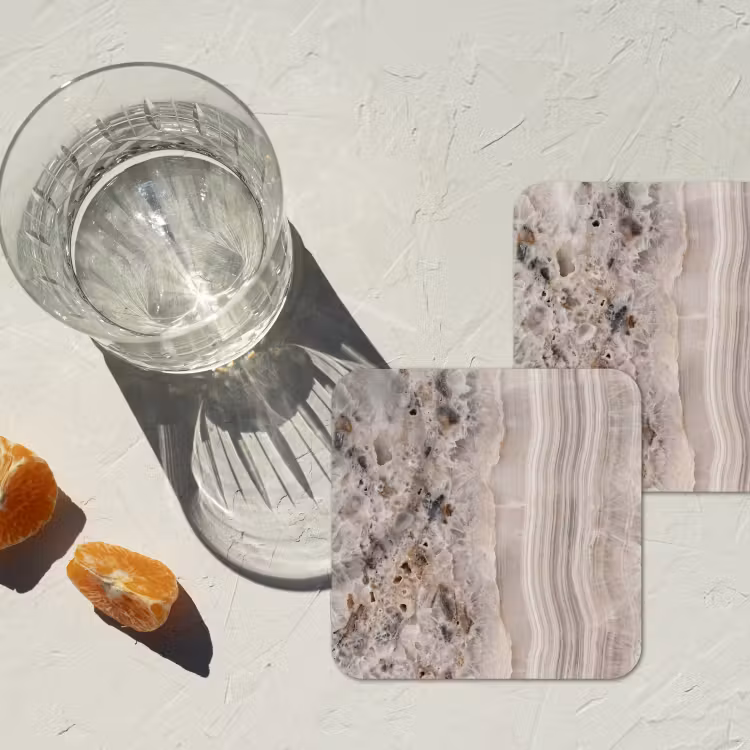 Steen - Textuur - Abstract - Beige - Wit onderzetter kurk middel -sfeer4