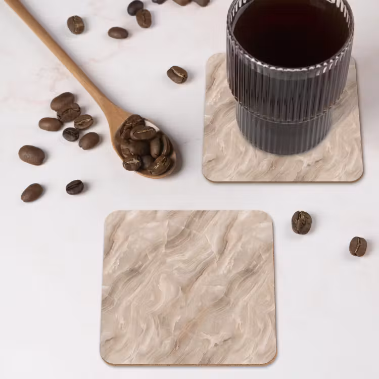 Steen - Golvend - Abstract - Beige onderzetter kurk middel -sfeer2
