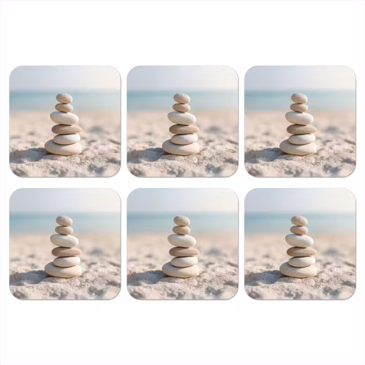 Stenen - Stapel - Zand - Zee onderzetter kurk middel -3d