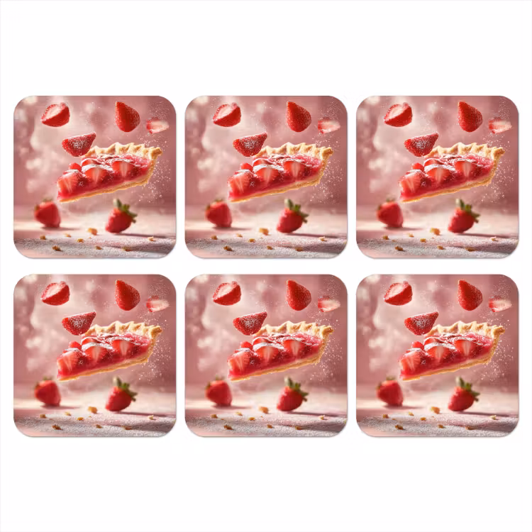 Aardbei - Taart- Eten - Roze onderzetter kurk middel -3d