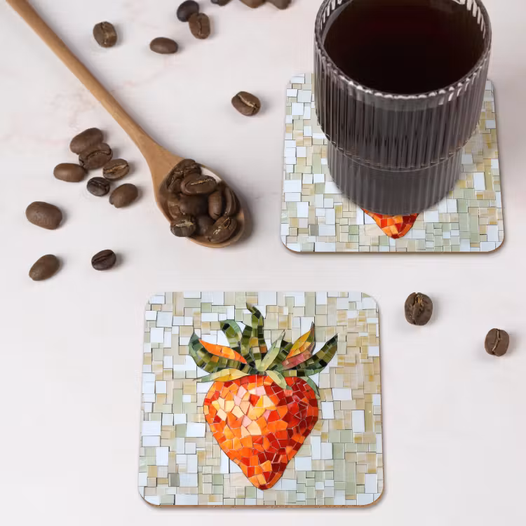 Aardbei - Rood - Mozaïek - Fruit onderzetter kurk middel -sfeer2