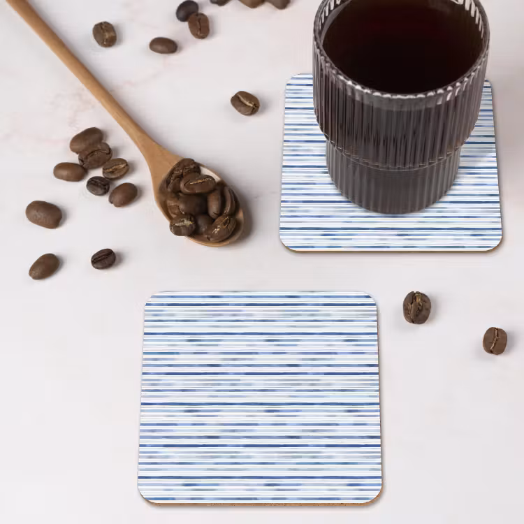 Strepen - Patroon - Blauw - Wit onderzetter kurk middel 366 -sfeer2