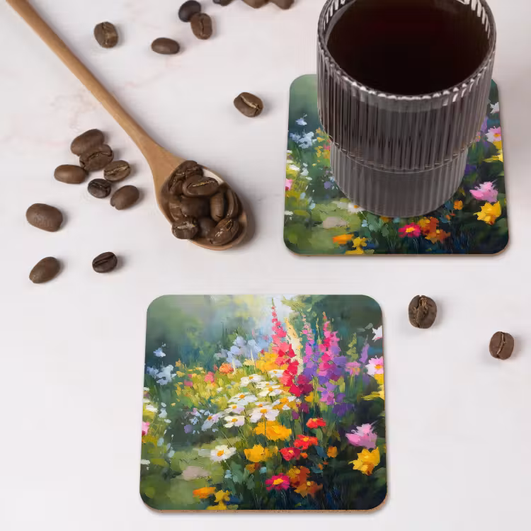 Zomertuin - Sfeervol - Bloemen onderzetter kurk middel -sfeer2