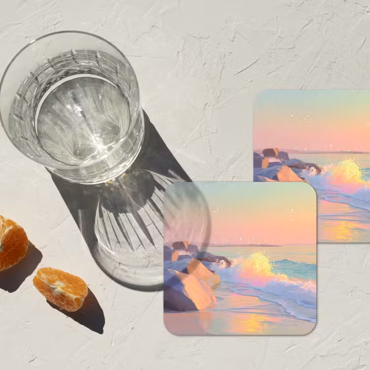 Zomerlicht - Strand - Fonkelende accenten onderzetter kurk middel -sfeer4
