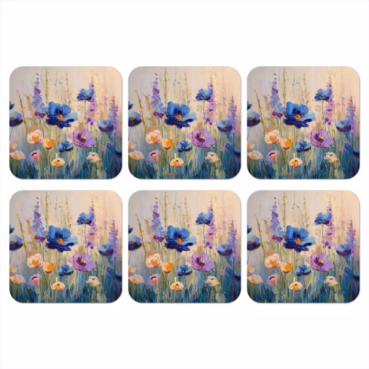 Zomers - Wilde bloemen - Penseelstreken onderzetter kurk middel -3d