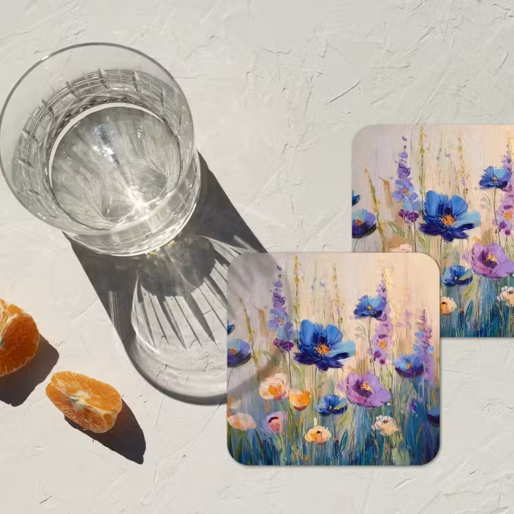 Zomers - Wilde bloemen - Penseelstreken onderzetter kurk middel -sfeer4