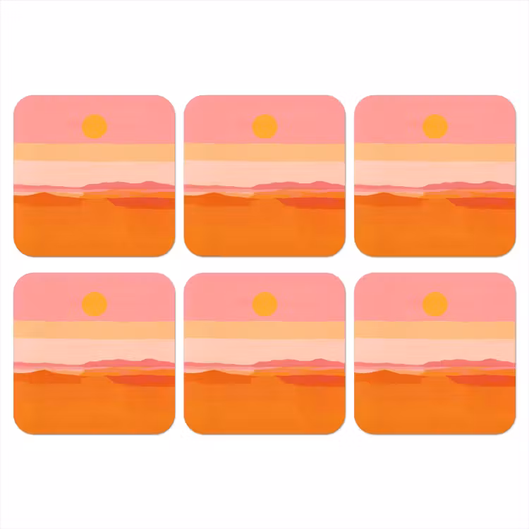 Zon - Abstract - Landschap - Oranje onderzetter kurk middel -3d