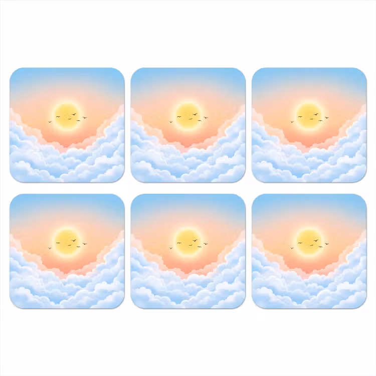 Zon - Vogels - Lucht - Natuur - Geel onderzetter kurk middel -3d
