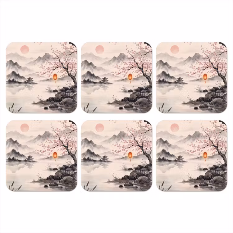 Zon - Japans - Traditioneel onderzetter kurk middel -3d