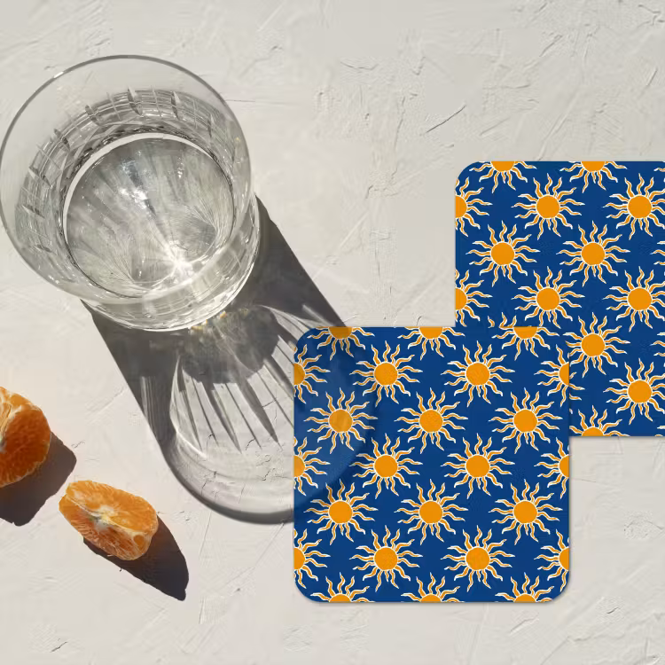 Zon - Patroon - Blauw onderzetter kurk middel 366 -sfeer4