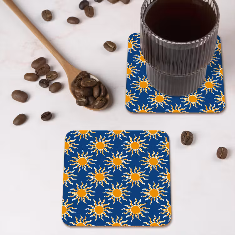 Zon - Patroon - Blauw onderzetter kurk middel 366 -sfeer2