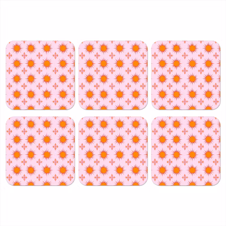 Zon - Patroon - Roze onderzetter kurk middel 366 -3d