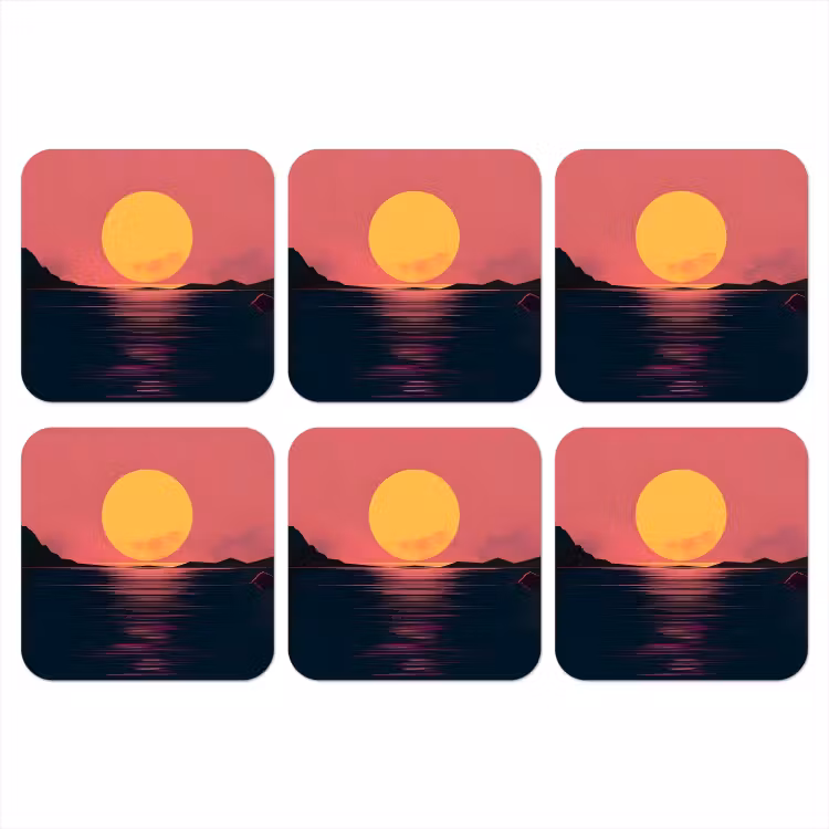 Zon - Geel - Bergen - Water onderzetter kurk middel -3d