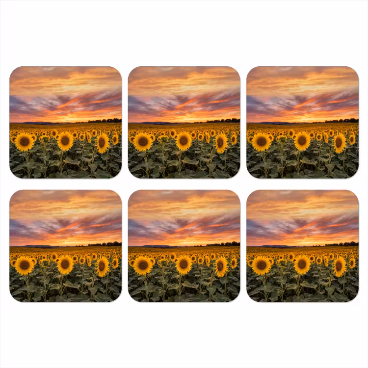 Zonnebloemen - Heuvellandschap - Geel onderzetter kurk middel -3d