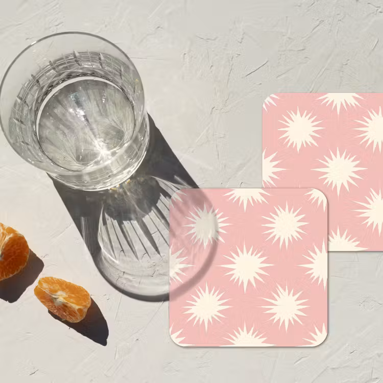 Zonnen - Patroon - Roze onderzetter kurk middel 366 -sfeer4