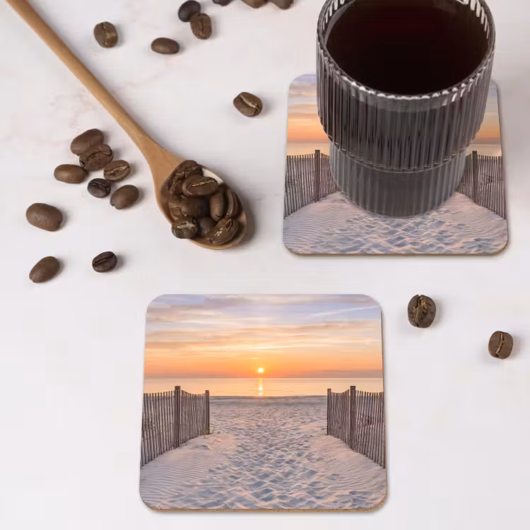 Zonsondergang - Strand - Zand onderzetter kurk middel -sfeer2