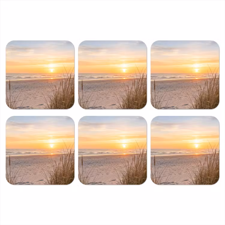 Zonsondergang - Duinen - Zee onderzetter kurk middel -3d