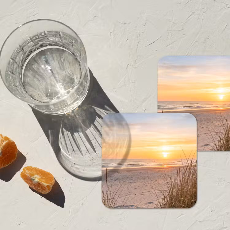 Zonsondergang - Duinen - Zee onderzetter kurk middel -sfeer4