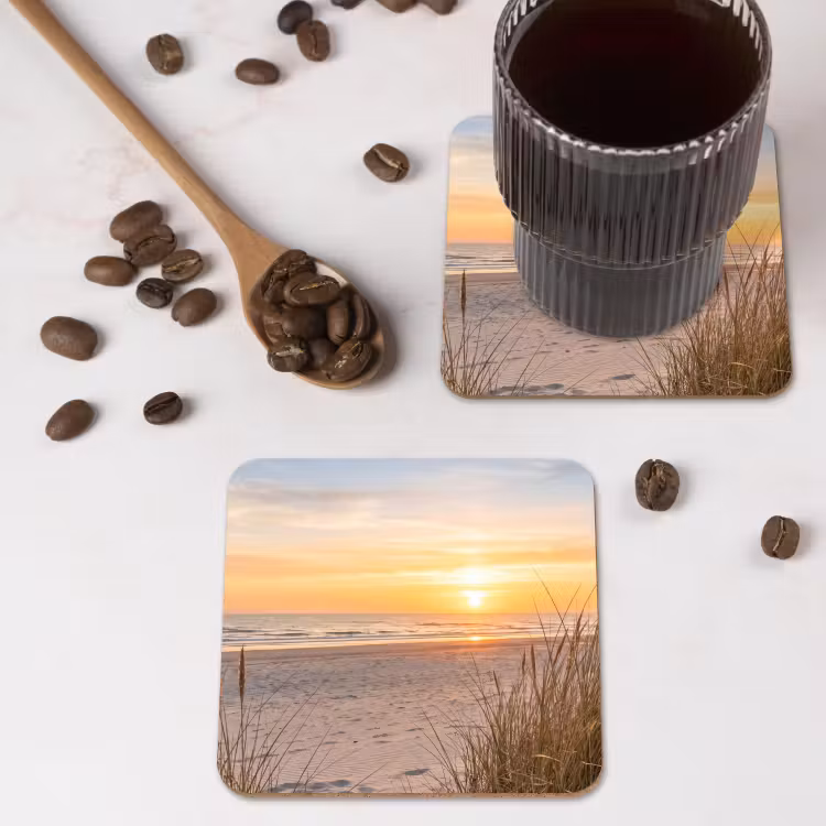 Zonsondergang - Duinen - Zee onderzetter kurk middel -sfeer2