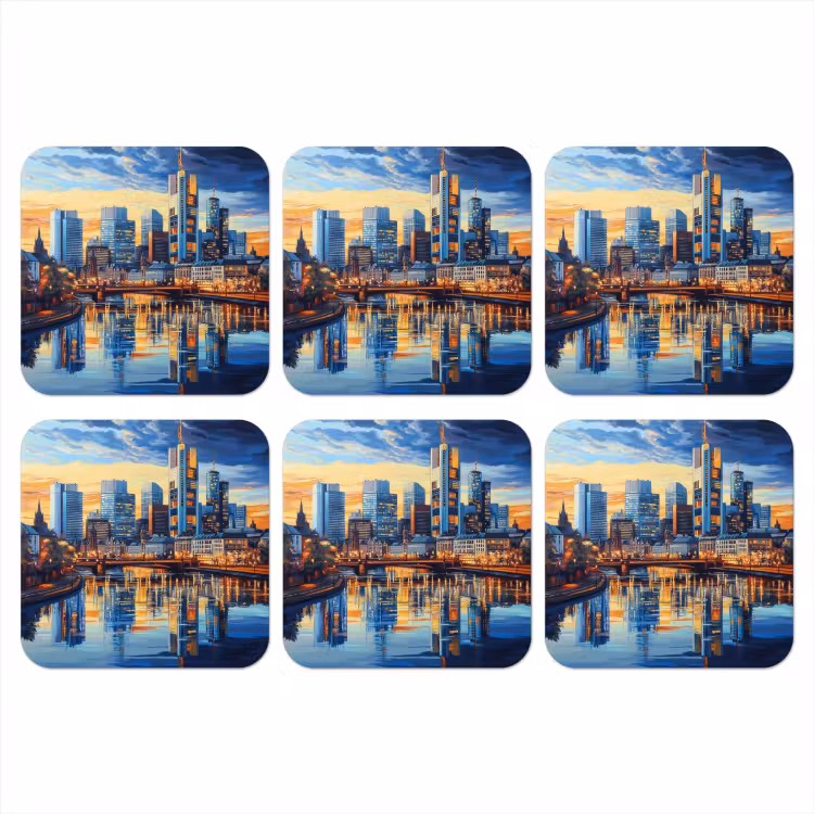 Zonsondergang Frankfurt - Stad - Skyline - Water onderzetter kurk middel -3d