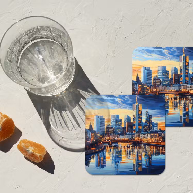 Zonsondergang Frankfurt - Stad - Skyline - Water onderzetter kurk middel -sfeer4