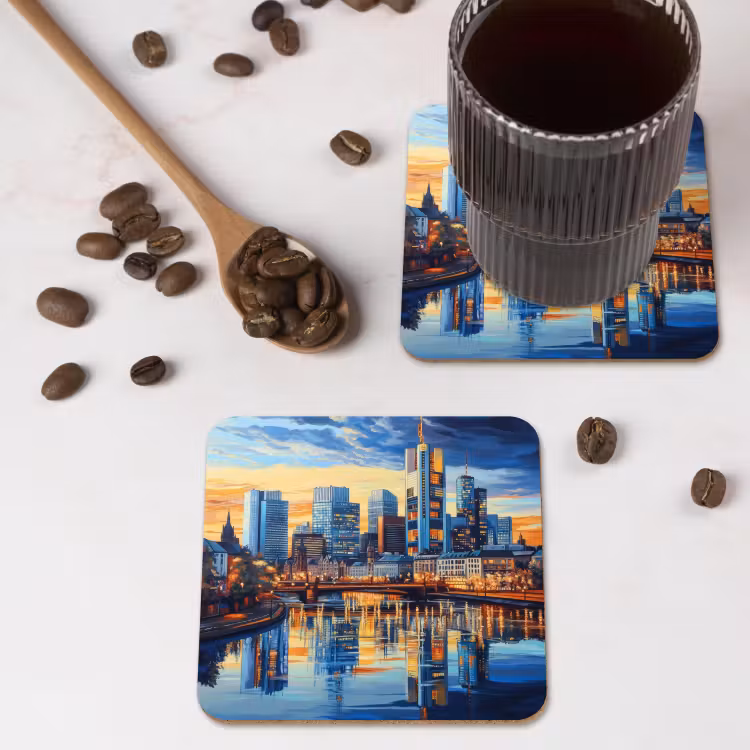 Zonsondergang Frankfurt - Stad - Skyline - Water onderzetter kurk middel -sfeer2