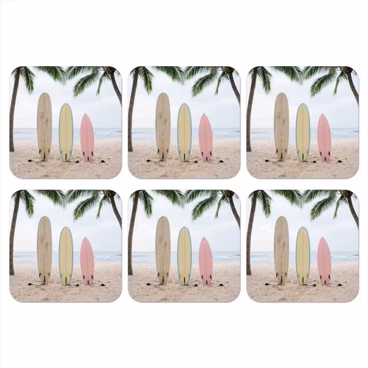 Surfboard - Palmbomen - Kleurrijk onderzetter kurk middel -3d