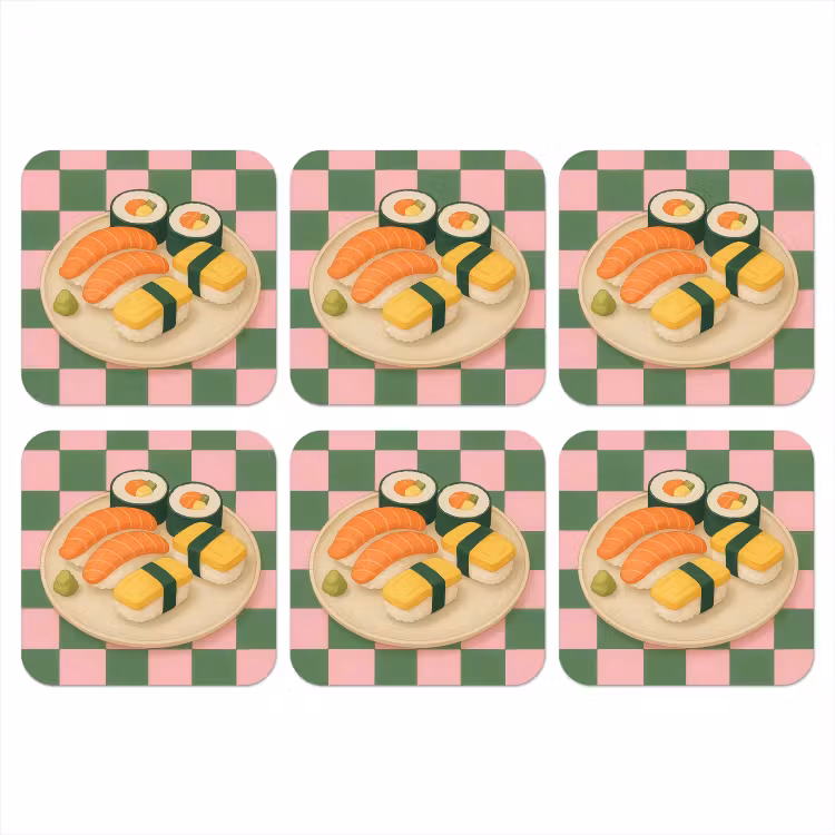 Sushi - Bord - Geblokt - Groen onderzetter kurk middel -3d