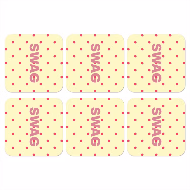 Swag - Roze - Stippen - Geel onderzetter kurk middel -3d