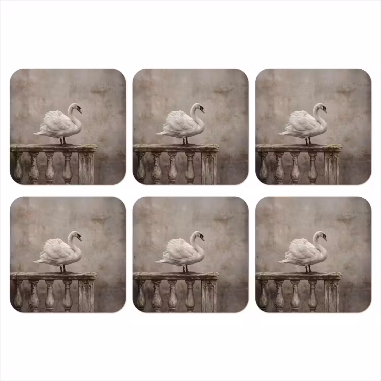 Zwaan - Elegant - Dieren - Wit onderzetter kurk middel -3d