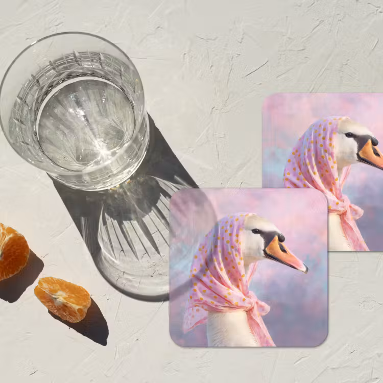 Zwaan - Sjaaltje - Pastelwolken onderzetter kurk middel -sfeer4