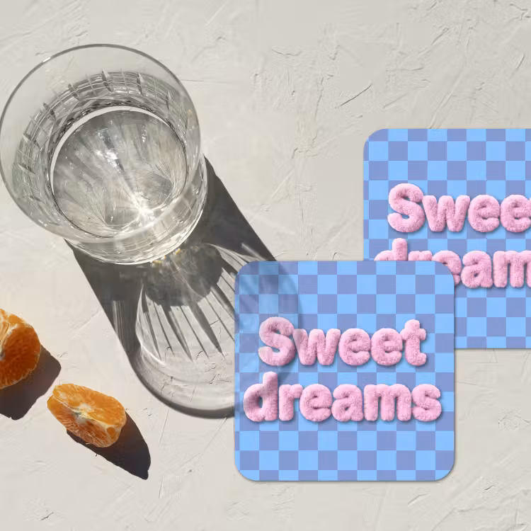 Sweet dreams - Vierkanten - Roze - Blauw onderzetter kurk middel -sfeer4