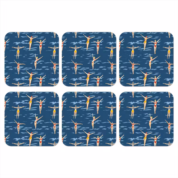 Zwemsters- Retro - Blauw onderzetter kurk middel 366 -3d