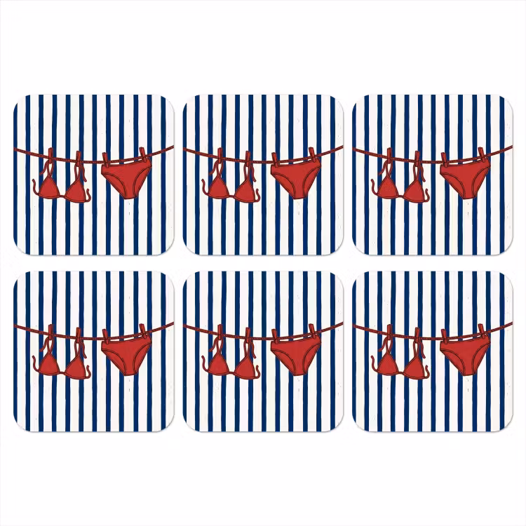 Badkleding - Waslijn - Zomer - Illustratie - Rood onderzetter kurk middel -3d