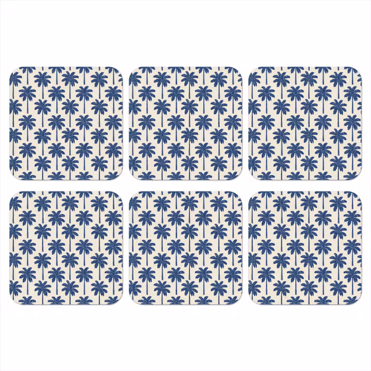 Symmetrisch - Palm - Blauw onderzetter kurk middel 366 -3d