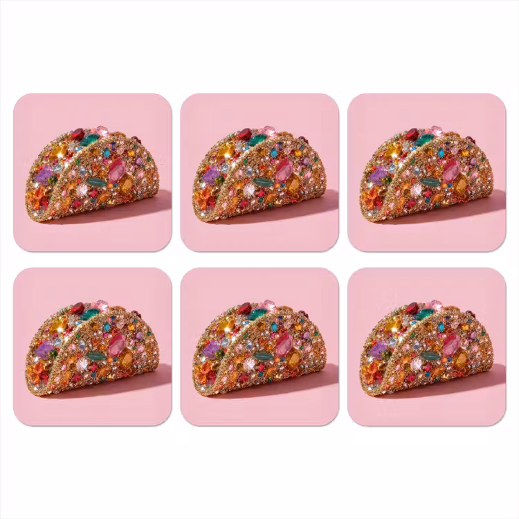 Taco - Kleurrijk - Edelstenen - Goud onderzetter kurk middel -3d