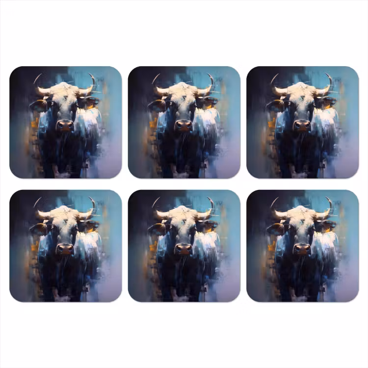 Stier - Zwart - Abstract - Horens onderzetter kurk middel -3d