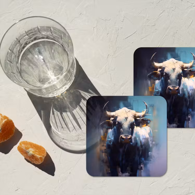 Stier - Zwart - Abstract - Horens onderzetter kurk middel -sfeer4