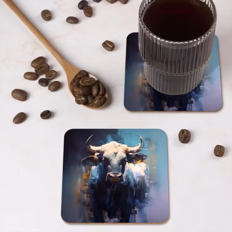 Stier - Zwart - Abstract - Horens onderzetter kurk middel -sfeer2