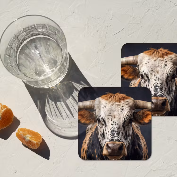 Stier - Kleurrijk - Hoorns onderzetter kurk middel -sfeer4