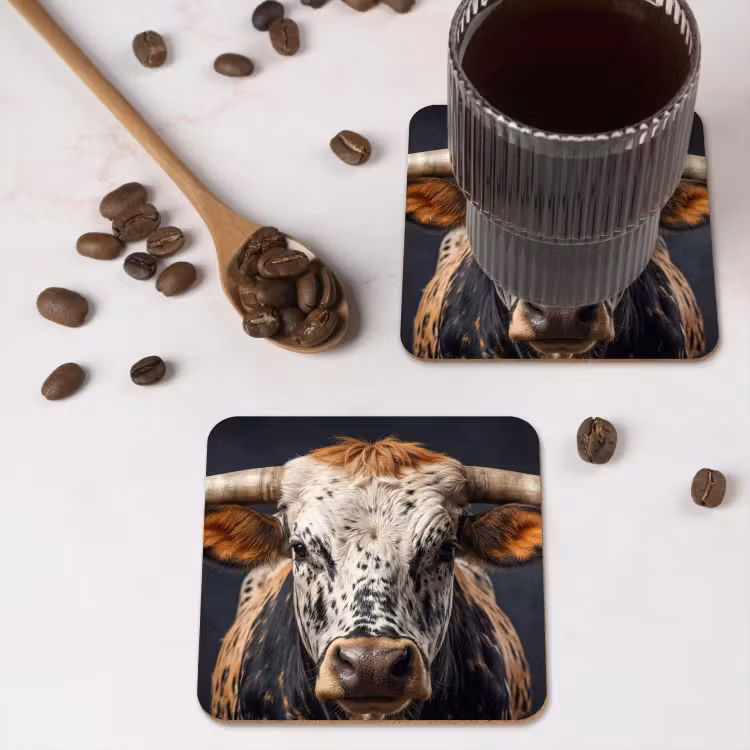 Stier - Kleurrijk - Hoorns onderzetter kurk middel -sfeer2