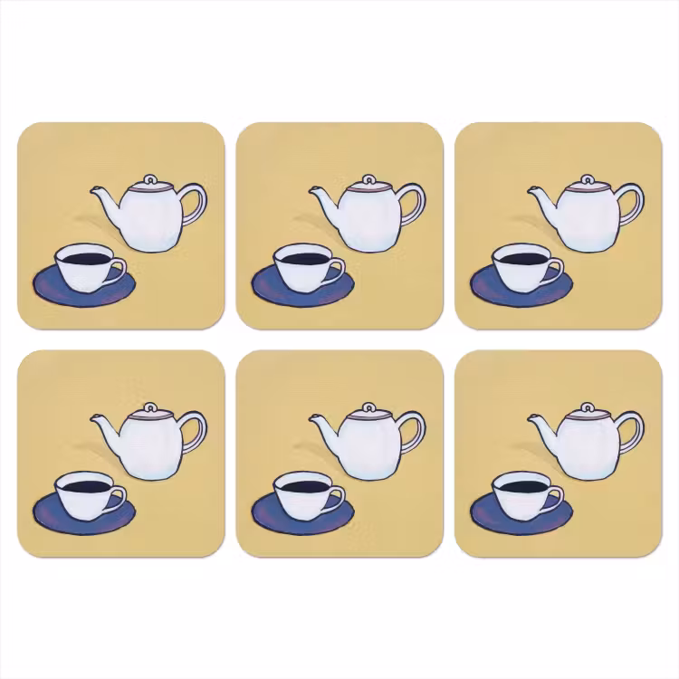 Theepot - Kopje - Beige - Illustratie onderzetter kurk middel -3d