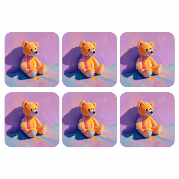 Teddybeer - Schaduw - Penseelstreken - Paars onderzetter kurk middel -3d