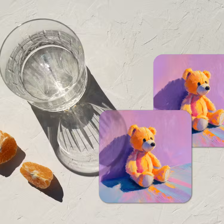 Teddybeer - Schaduw - Penseelstreken - Paars onderzetter kurk middel -sfeer4